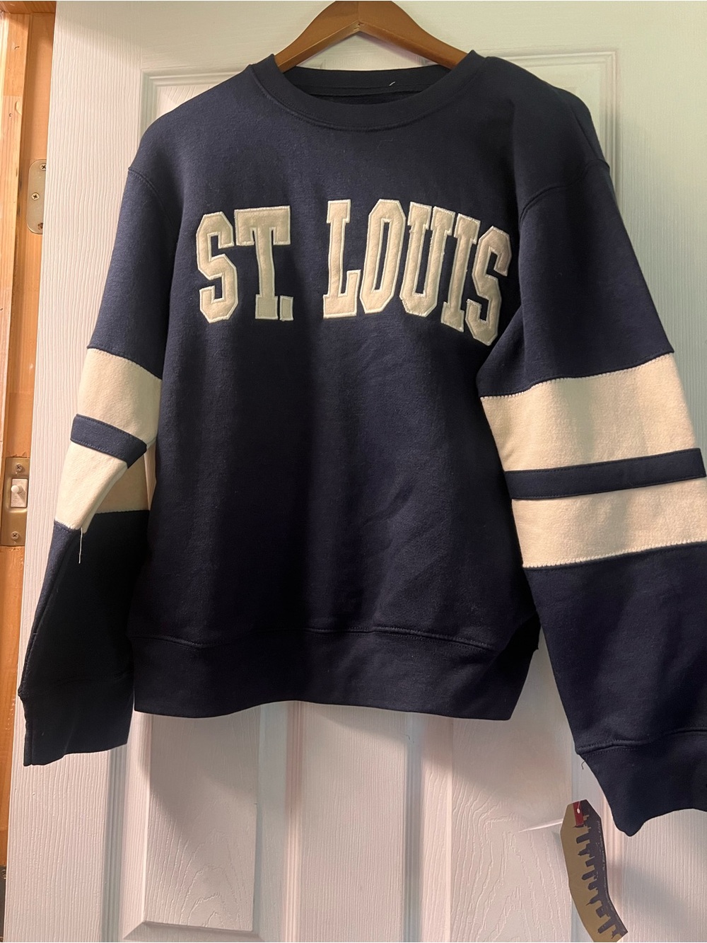 ST. LOUIS Navy Crewneck Sweatshirt Cream collegiate relaxed oversized bf fit co